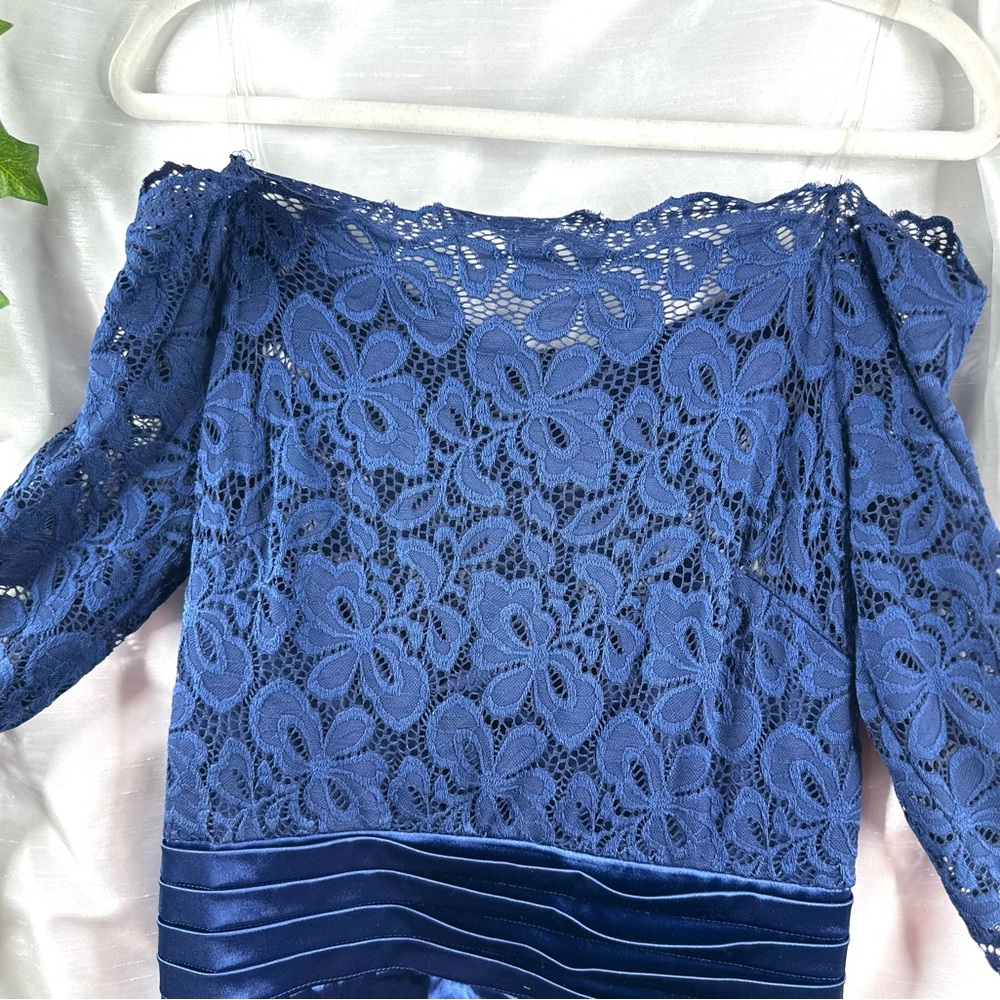 NWT Miusol Womens Lace Bodice Satin Ruched Mermaid Evening Dress Navy Blue Large - Picture 8 of 12
